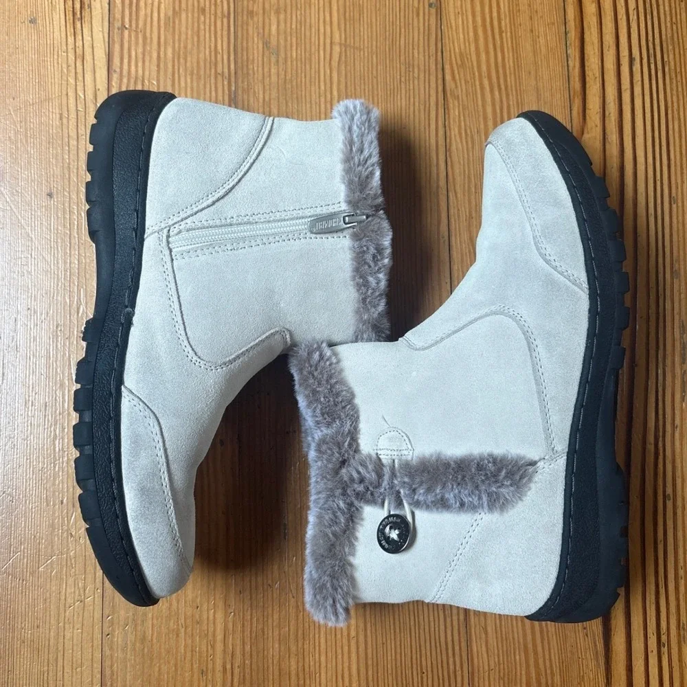 Khombu Iris Boots Women Gray Excellent Faux‎ Fur Trim Suede Ankle Zip SIZE 9M - Picture 2 of 7